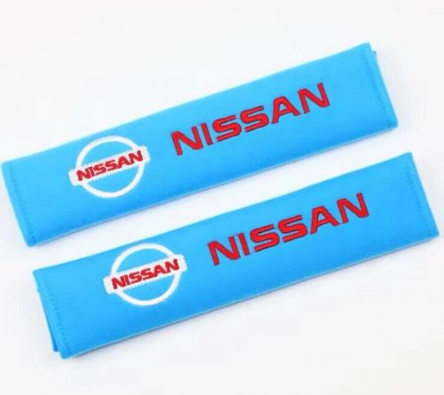 For nissan - 2 x blue seat belt cover shoulder pads embroidered car accessories