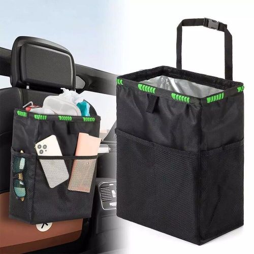 Black organizer bag car trash bin seat storage box water resistant lining