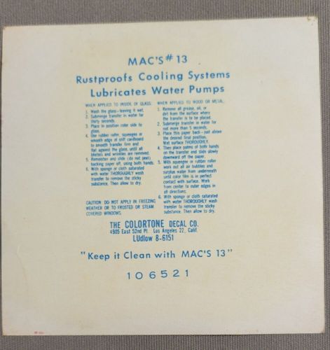 Vintage pre 1964 - mac&#039;s kool kat no. 13 - decal - cooling system lube - racing