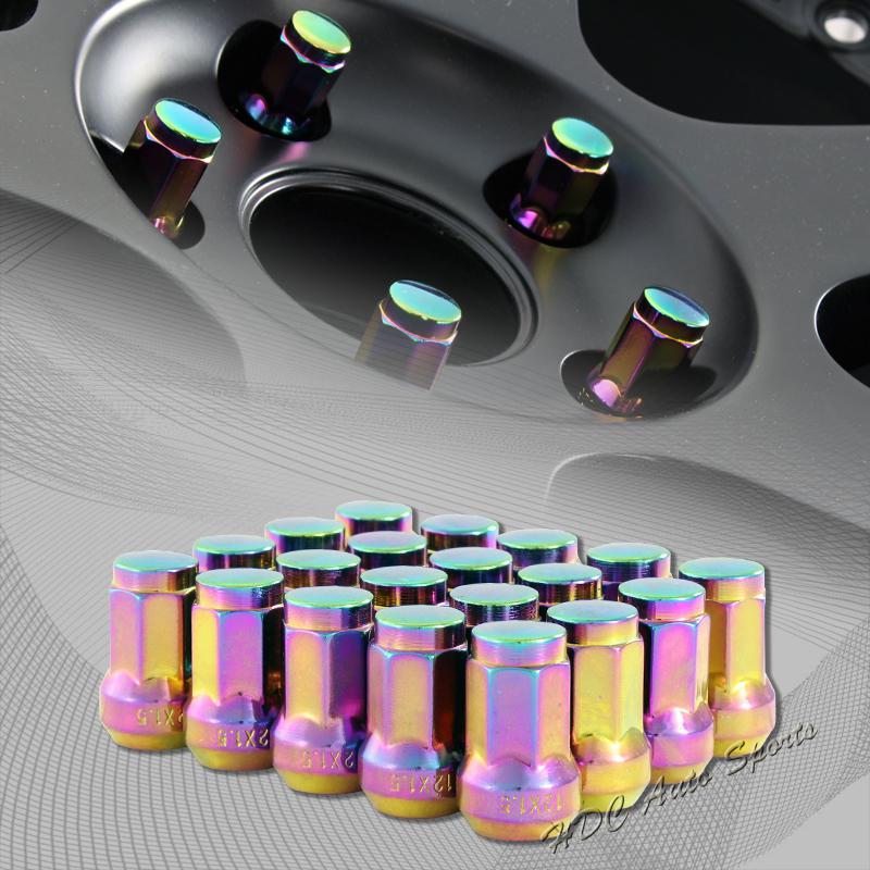 20pcs m12 x 1.5mm thread pitch wheel rims tuner 1.3" long lug nuts - neo chrome