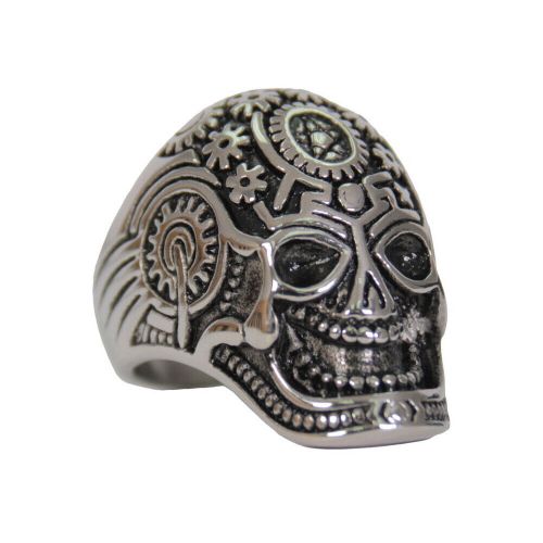 Hot leathers jwr2134 men&#039;s silver &#039;quantum mechanic skull&#039; stainless steel ring