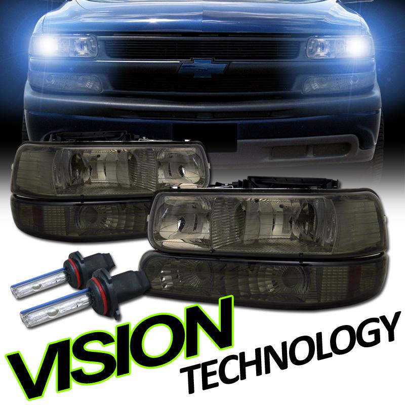 Hid 1999-2002 silverado pickup smoke headlights headlamps+bumper lights w/ amber