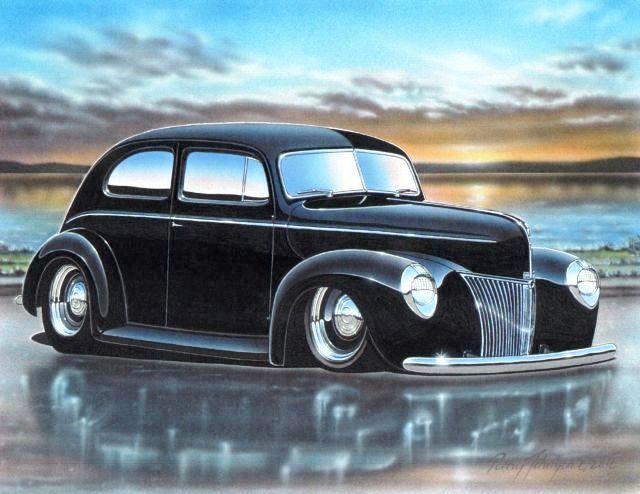 1940 ford standard tudor sedan streetrod car automotive art print black