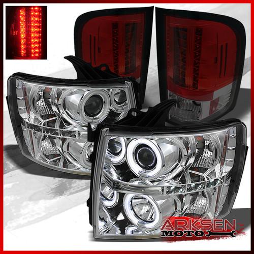 07-13 silverado clear ccfl halo projector headlights+red smoked led tail lights