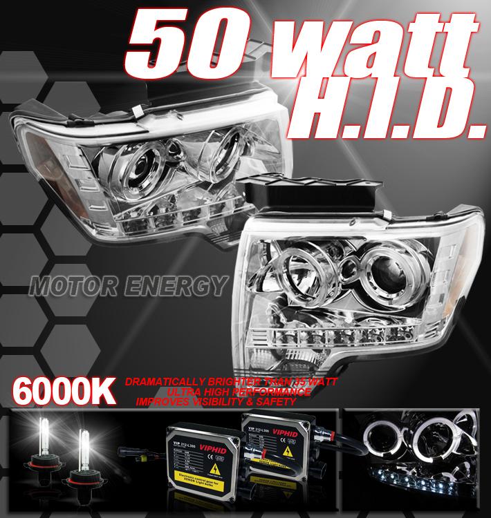 09 10 ford f-150 halo led projector head lights+50w hid