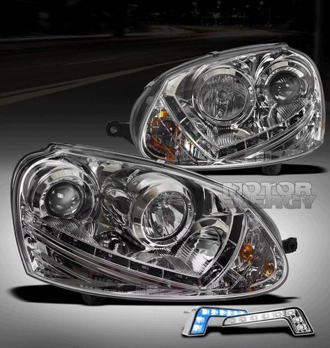 2006-2009 vw golf gti r32 jetta rabbit chrome projector head lights+blue drl led