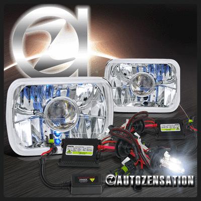 Diamond cut 7x6 square projector headlight+dual beam h4 6000k hid conversion kit