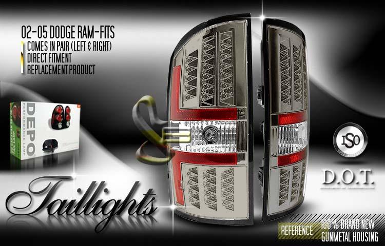 Depo pair euro gun metal style altezza tail light w/led 02-06 03 04 05 dodge ram