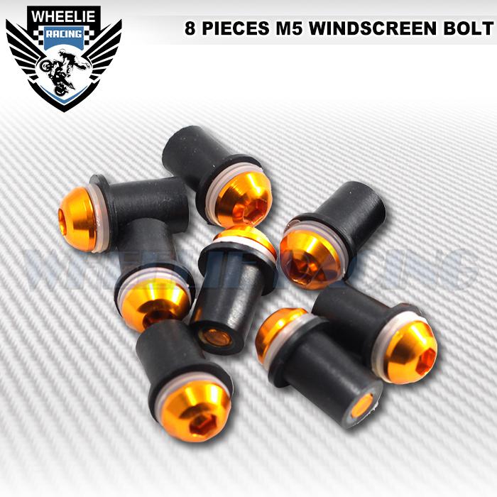 8 x gold m5 5mm cnc moto windshield windscreen bolts screw mounting nuts kit