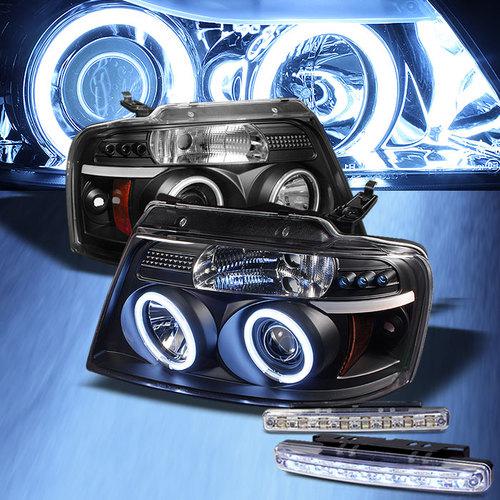 Led bumper fog+ccfl halo led 04-08 f150 projector headlights black head lights