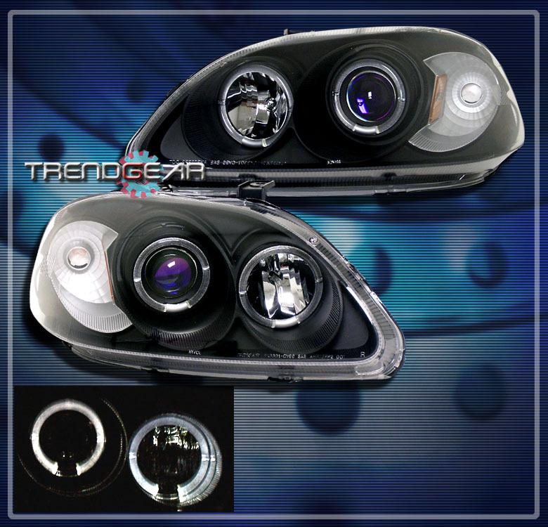 99 00 honda civic halo projector headlights lamps jdm black cx dx ex gx hx lx si