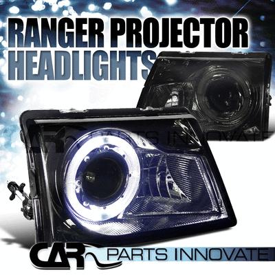 Ford 98-00 ranger pickup truck projector headlights smoke w/ halo rim