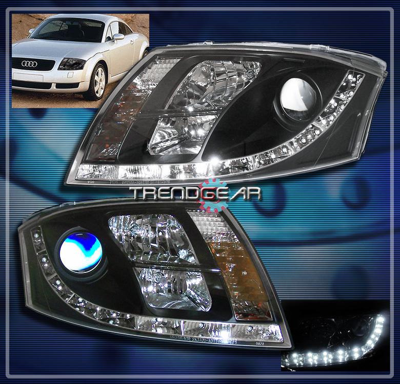 99-07 audi tt drl led projector headlight lamp black 00 01 02 03 04 05 06 2dr 2d