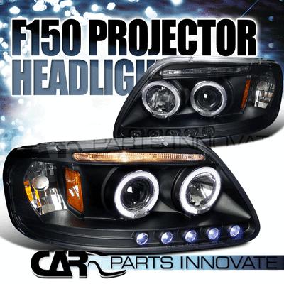 Ford 97-03 f150 expedition led halo projector headlights lamp black