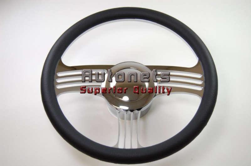 Black leather slash chevy gm pontiac chrome aluminum steering wheel horn adapter