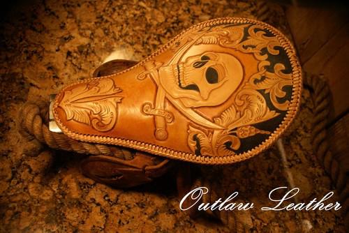 Outlaw leather-traditional tattoo art pirate skull hand tooled fathers day gift