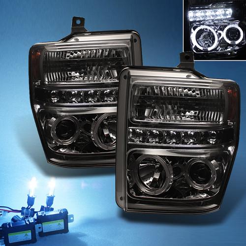 8000k slim xenon hid+smoked 08-10 f250 f350 f450 dual halo projector headlights