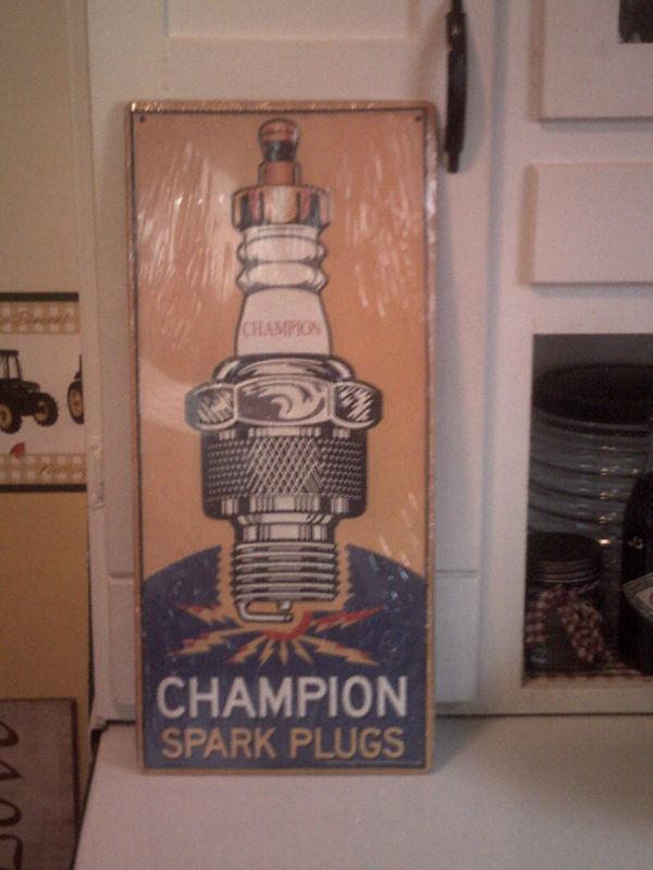 Vintage style champion spark plug embossed metal sign shop garage ford chevy 