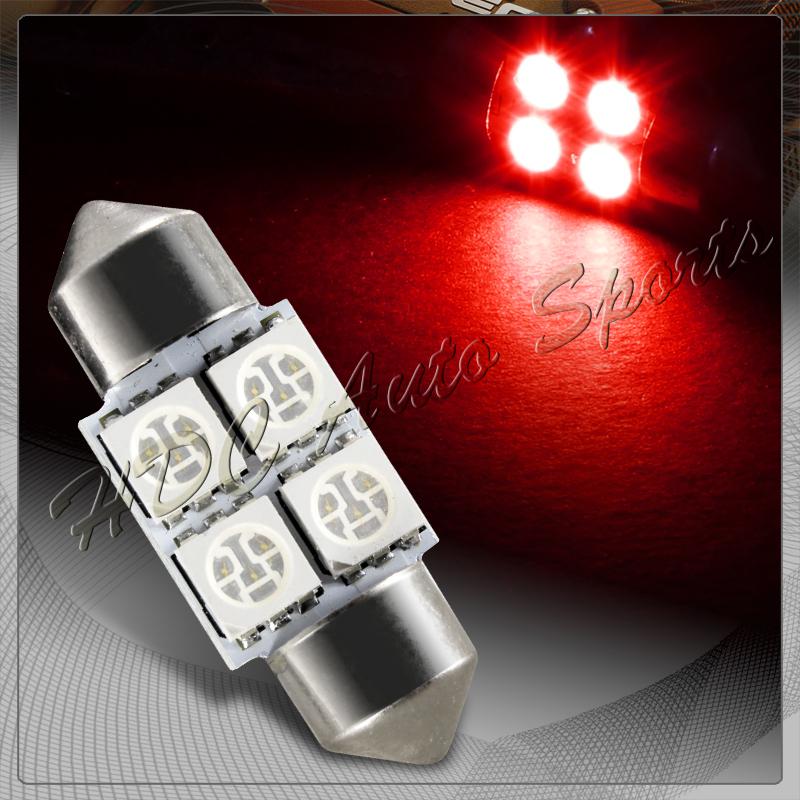 1x 31mm 4 smd red led festoon dome map glove box trunk replacement light bulb