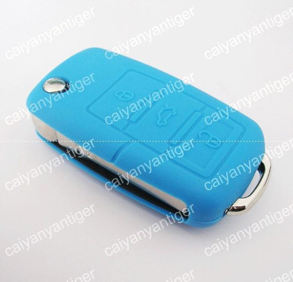 Light blue silicone protective cover hold bag vw remote key shell fob 3 buttons