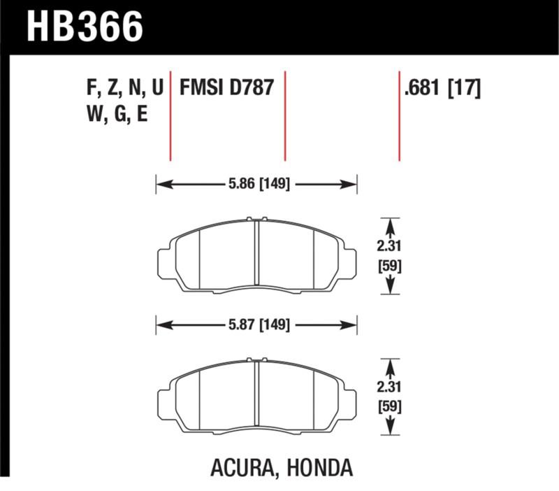 Hawk performance hb366f.681 disc brake pad accord cl rl tl tsx tsx (canadian)