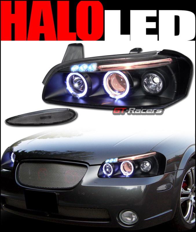 Blk halo led projector head light+depo side marker bumper smoke 2000-2001 maxima