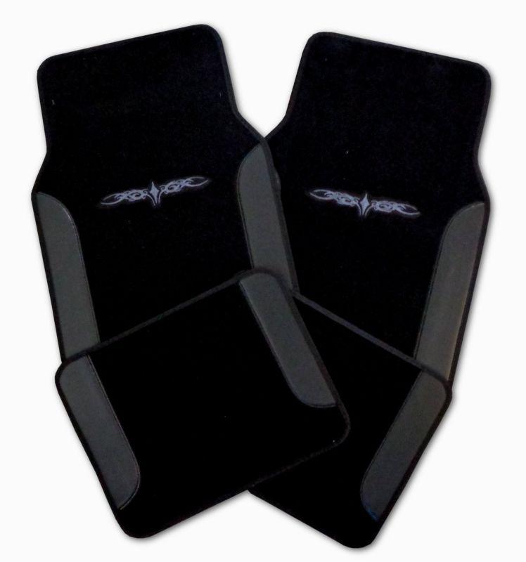 New vinyl carpet two-tone black black car truck auto interior floor mats set #2