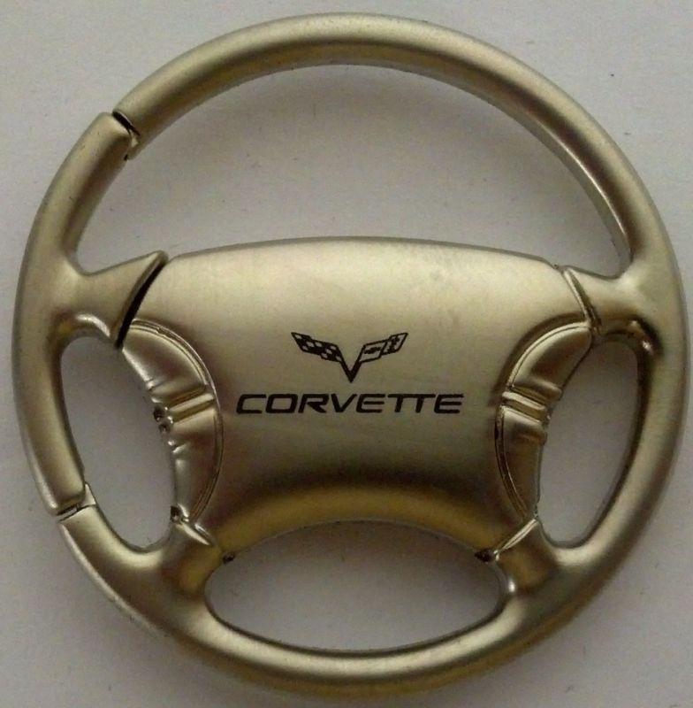 Corvette with flags steering wheel silver color metal keychain