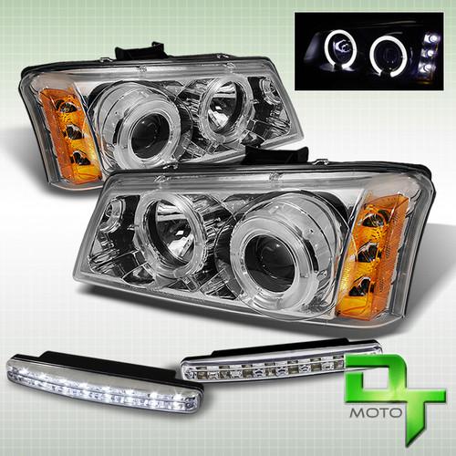 Drl led bumper fog + 03-06 chevy silverado dual halo chrome projector headlights