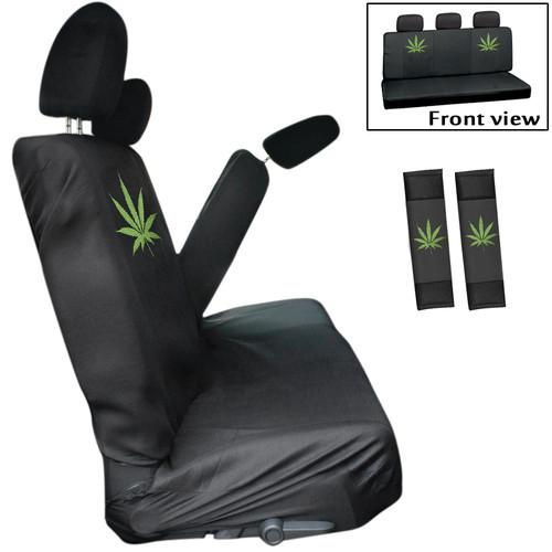 8pc green 420 weed marijuana pot leaf cannabis car bench cover set w/ head rests