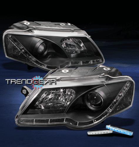 06 07 08 vw passat b6 led projector headlight black w/blue drl signal left+right