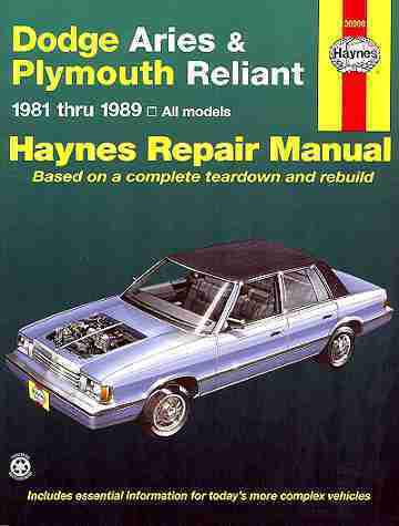 Plymouth reliant repair shop manual 1981 1982 1983 1984 1985 1986 1987 1988 1989