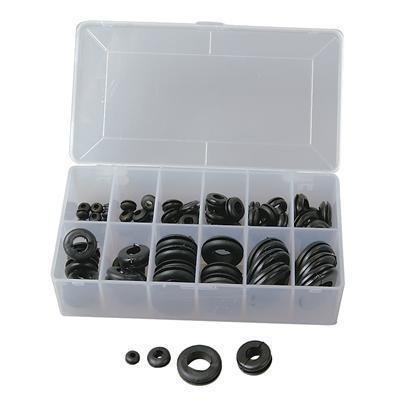 Summit grommet assortment rubber black 82 pieces plastic storage case kit 890091