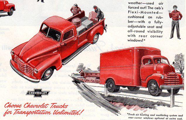 Vintage  1948  chevrolet  trucks  &  avondale mills  ads - 10 1/4 " x 13 1/2 "