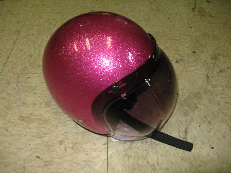 Biltwell pink sparkle helmet w/bubble shield (used,m-l)