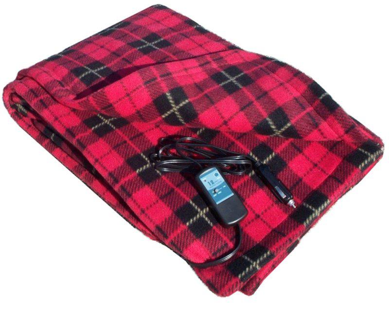 Heated fleece travel electric blanket - 12 volt - red plaid