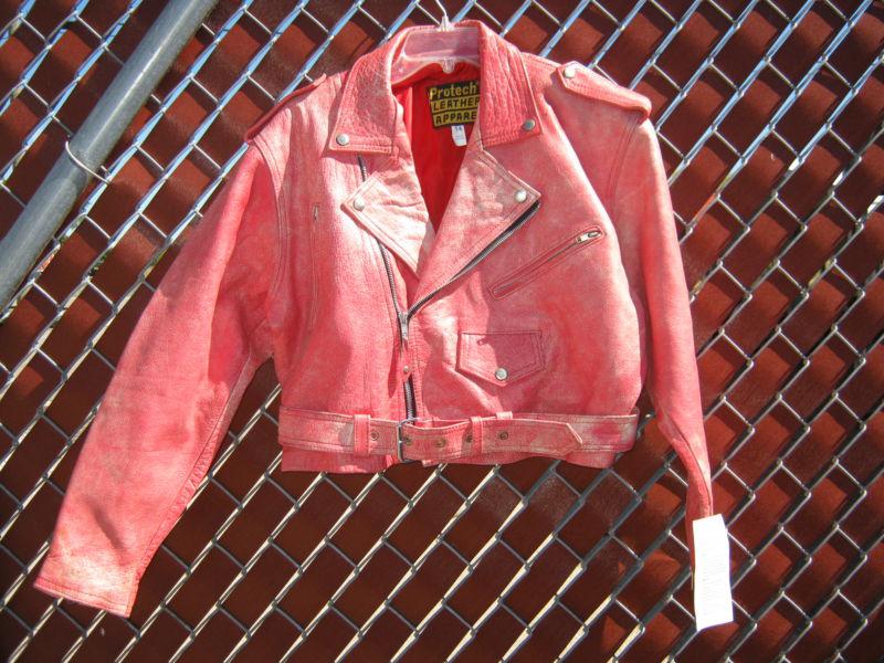 Ladies leather motorcycle jacket size 14 corral/pink vintage look new with tags