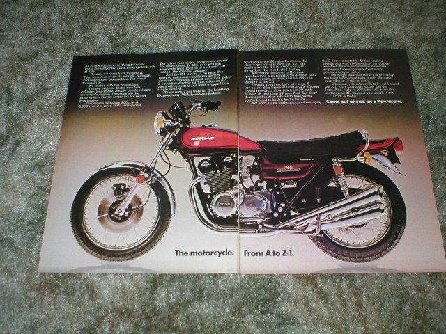 1973 kawasaki z-1  z1 street bike cycle 2 pg original ad 900 cc