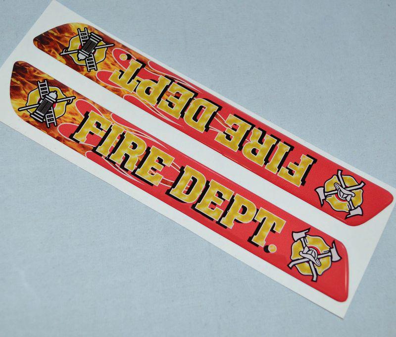 Pair custom "fire department" saddlebag latch reflector insert decals for harley