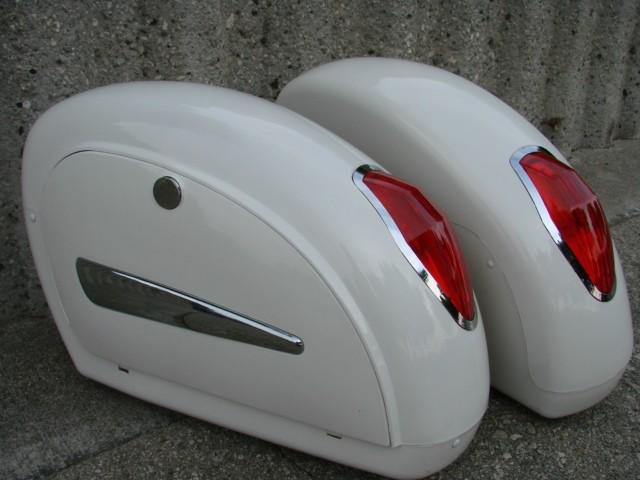 White motorcycle cruiser hard saddle bags trunk luggage w/ lights mount bracket
