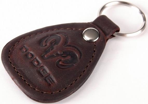New leather brown keychain car logo dodge auto emblem keyring