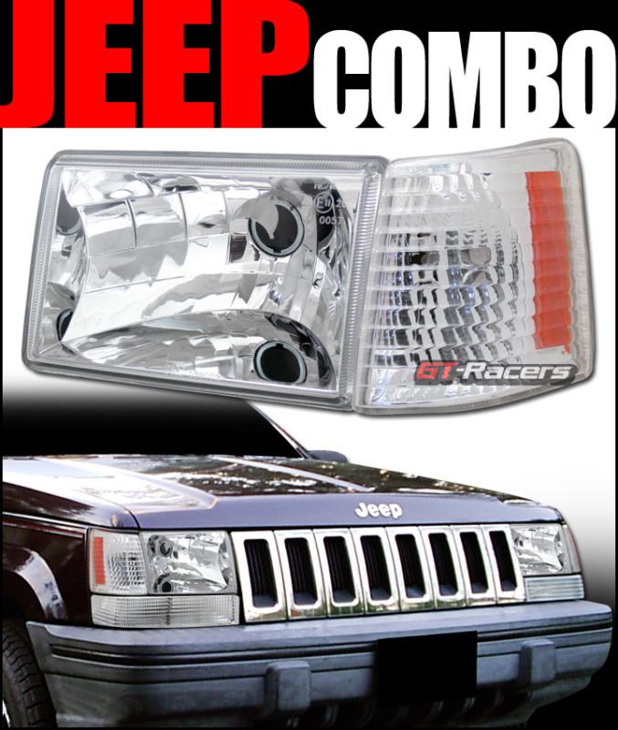 Chrome crystal head light+sport amber corner lamp 1993-1998 jeep grand cherokee