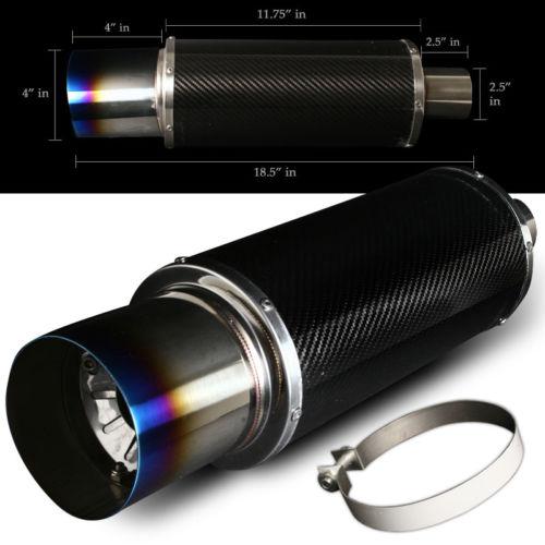 Universal carbon fiber 2.5" inlet / 4" rainbow tip muffler with silencer 