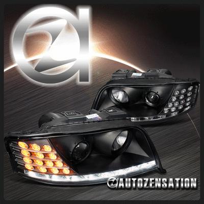 02-04 audi a6 black led drl/ turn signal projector headlights