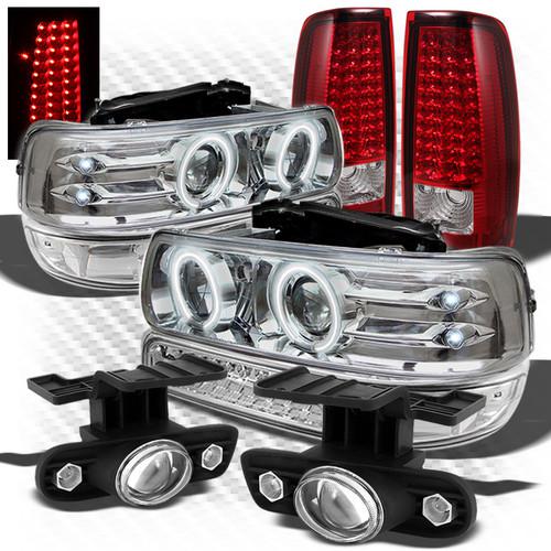 99-02 siverado halo led headlights + r/c led tail lights + projector fog lights