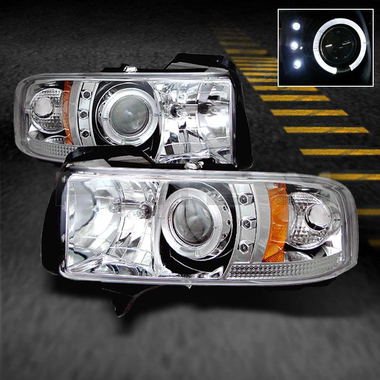 94-01 dodge ram pickup halo projector led headlights lights lamps left+right