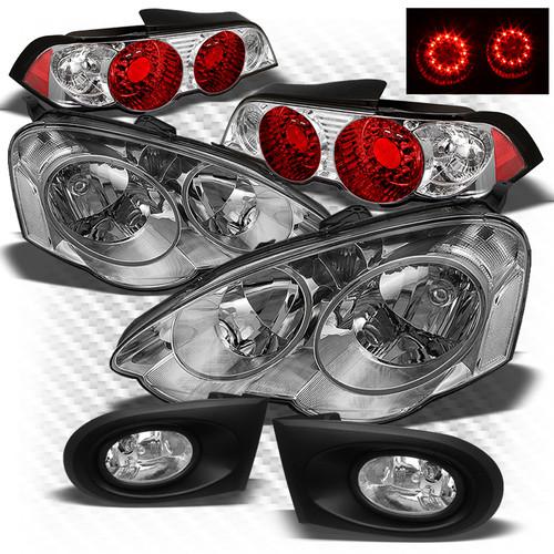 02-04 rsx chrome headlights + altezza style tail lights + clear fog lights set