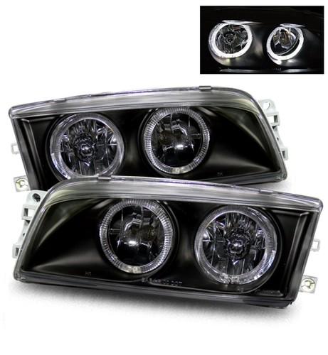 97-02 mitsubishi mirage 4dr de/ls/es led angel eye halo crystal headlights black