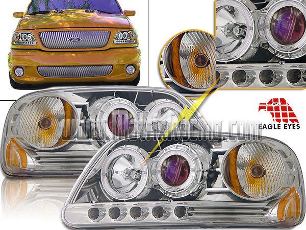 97-03 f150 expedition dual halo projector led headlights lamps lights blue ion