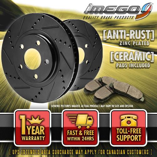 [rear kit] [black zinc] slotted & drilled rotors and ceramic brake pads